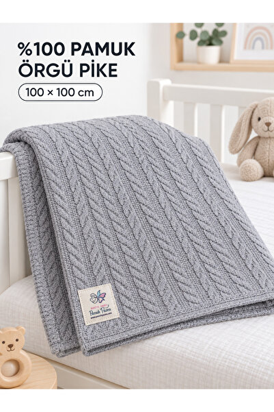 RUKİYE YAVUZ Pamuk Pazen %100 Pamuk Örgü Pike Bebek Battaniyesi 100x100 cm - ...