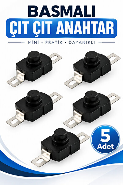 TrendDeco Mini Basmalı Çıt Çıt Anahtar 5 Adet – Siyah Push Buton Deney Anahta...