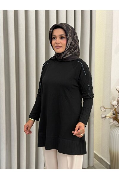 Armine TREND MERSERİZE TAŞ İŞLEMELİ TUNİK SİYAH
