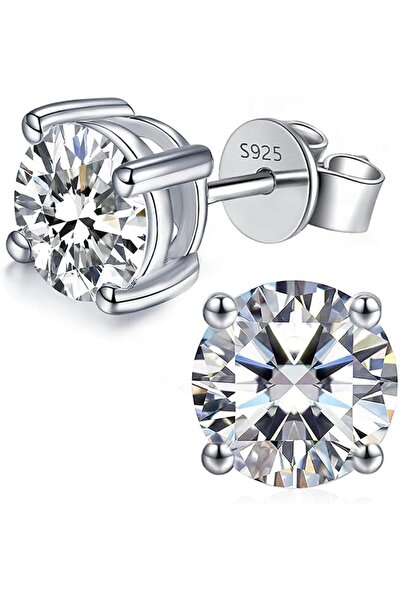 Dotail Stud Earrings, Moissanite VVS1 0.6 ct Total, 0.3 ct Each, 4 mm, Round ...