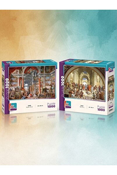 Tıfıl Toys Modern Roma ve Atina Okulu 2 x 1000 Parça Manzara İkili Eğitici ve...