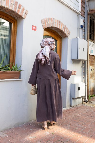 honeyed Lina Premium Pleated Skirt and Shirt Modal Woven Double Hijab Set