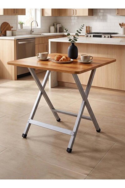 Taimi Folding Dining Table 60x60x70cm, With Wooden Top & Metal Frame - Wooden...