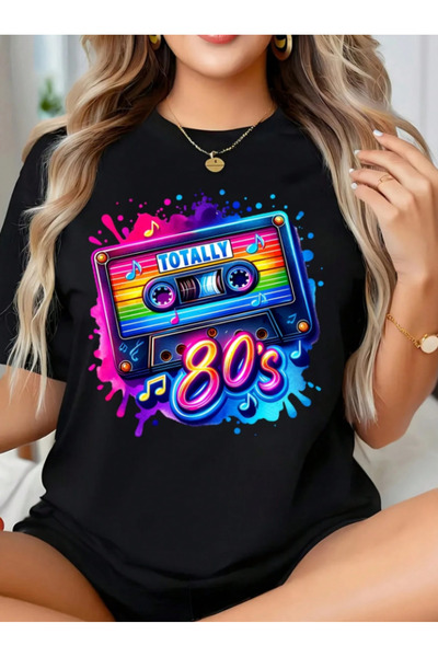 one button Totally 80's Printed Colorful Retro Cassette Design 80's Trendy Fa...