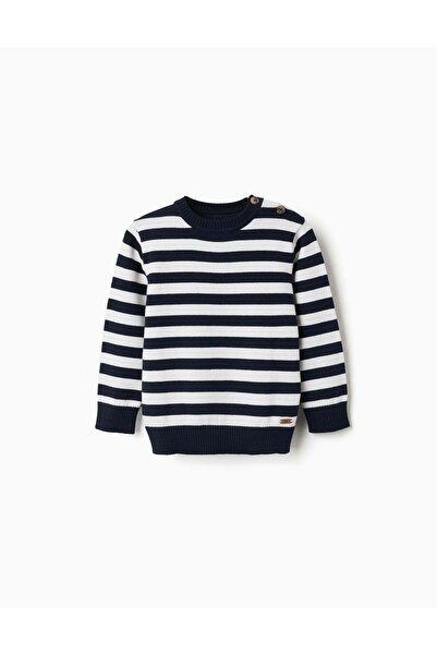 Ziddy Striped Knitted Jumper For Baby Boys, White/Navy Blue
