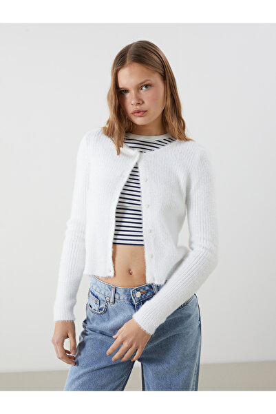 LC Waikiki Crew Neck Plush Women's Knitwear Cardigan