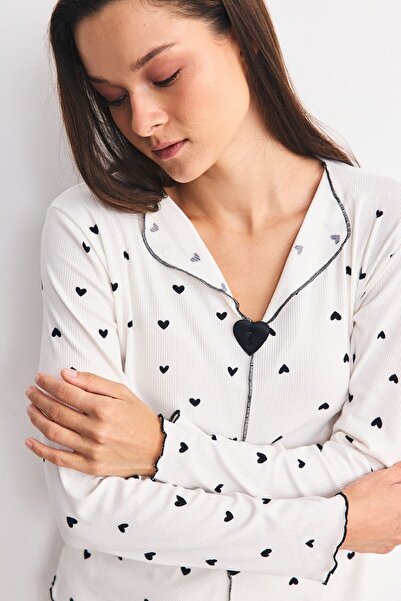 C&City Yumuşak Dokulu Kaşkorse Pijama Takımı Kalp
