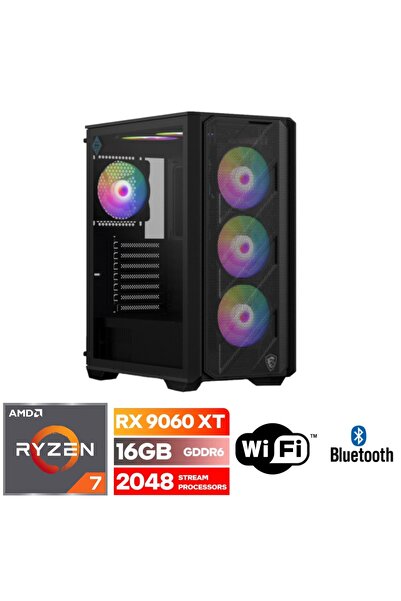 ŞAFAK-GAMİNG PC AMD Ryzen 7 5700 32GB RAM RX 9060 XT 16GB 500GB M.2 SSD Win 11 Pro Wi-Fi Masaüstü Oyuncu Bilgisayarı