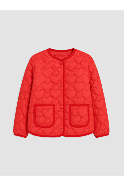 LC Waikiki Crew Neck Heart Patterned Quilted Girls' Coat