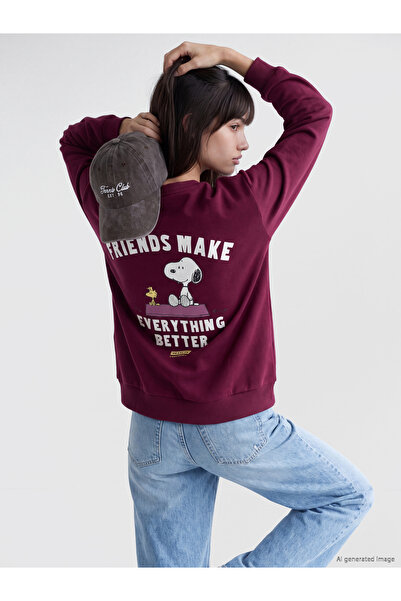 LC Waikiki Γυναικείο χοντρό φούτερ oversize με στάμπα Snoopy