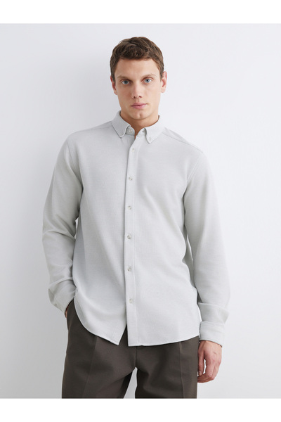 LC Waikiki Cămașă bărbătească texturată, cu mânecă lungă, croială slim fit