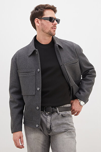 Fulla Moda Buttoned Polo Collar Double Pocket Short Cashmere Coat