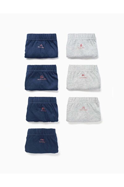 Ziddy Pack Of 7 Cotton Briefs 'Days Of The Week' For Boys, Blue/Grey