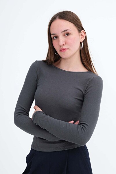 Addax Crew Neck Ribbed Blouse B1856