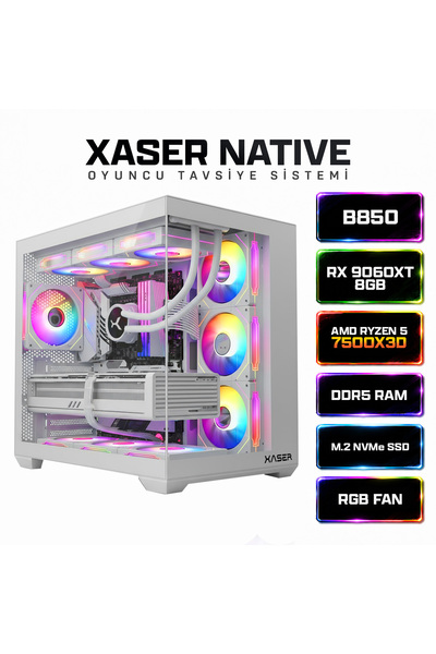 XASER Native X140 Ryzen 5 7500X3D 16GB Ram 512GB M.2 NVMe SSD 8GB RX9060XT Sı...