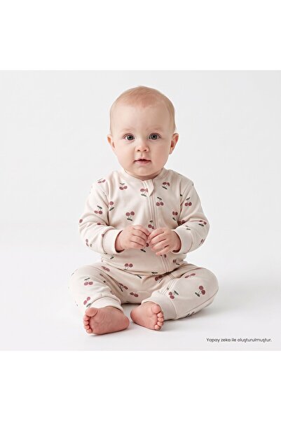 ebebek Hello Baby HelloBaby Kız Bebek Uyku Tulumu Kiraz Baskılı Fermuarlı Bis...