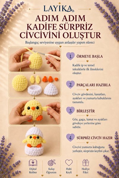 Kent Pazarı LAYİKA Kadife Sürpriz Civciv Örgü Kiti – Dijital Video Rehberli Amigurumi Yapım Seti