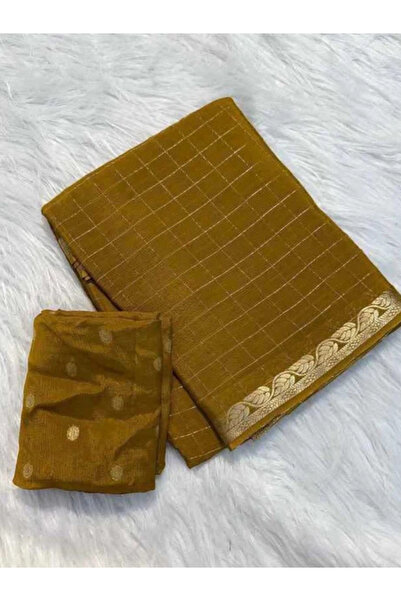MYSMAR Mustard Viscose Georgette Saree with Viscose Blouse - FFT8729 | Mustar...