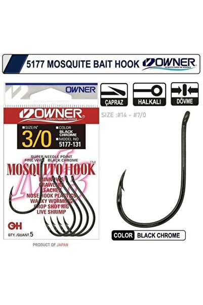 Owner 5177 Mosquito Hook Black Chrome Sinek İğne