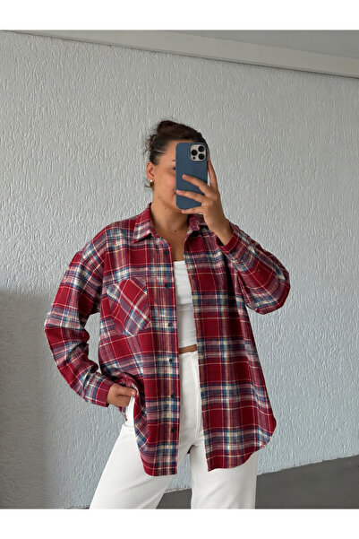 LB Laluna Butik Women's Relaxed Plaid Melton Shirt