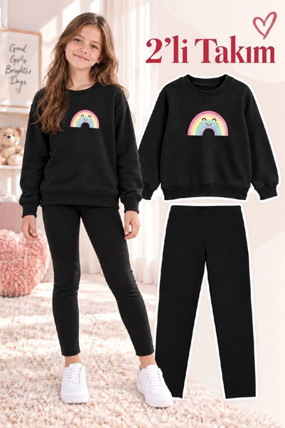genosha Girl's Crew Neck Sweatshirt and Leggings 2-Piece Set