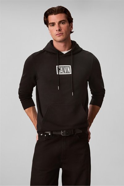 Calvin Klein Ls 350Terry Eu Clvin Box Logo Ho Men's Crew Neck Sweatshirt Black