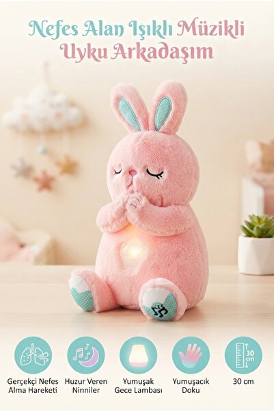 Tıfıl Toys Nefes Alan Işıklı Müzikli Peluş Tavşan 30 cm Uyku Arkadaşı ve Ninn...
