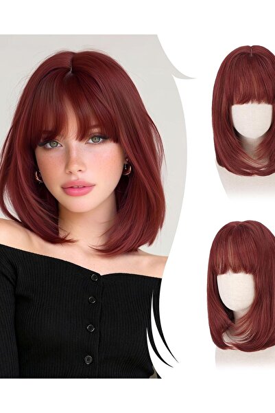 RUWISS Bob wig, straight bangs, thick hair, look, 35 cm, heat-resistant synth...