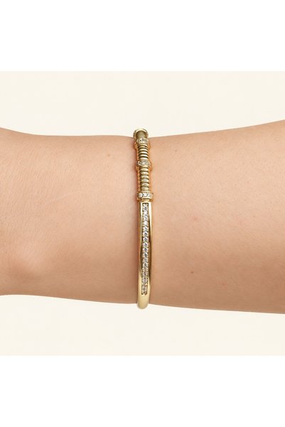 XUPING JEWELRY Zirkon Taş ve Halka Detaylı Gold 14K Altın Kaplama Bileklik