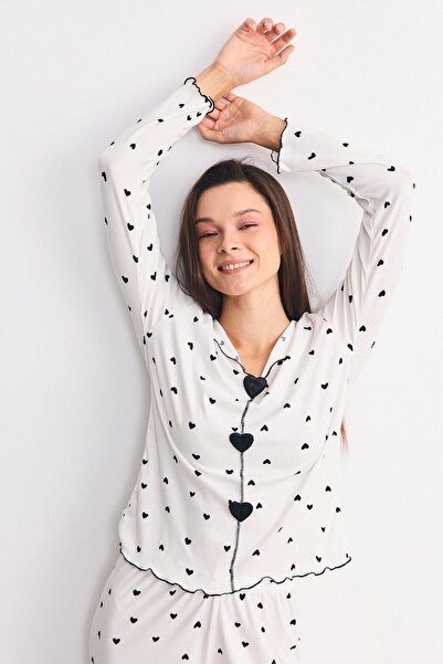C&City Yumuşak Dokulu Kaşkorse Pijama Takımı Kalp