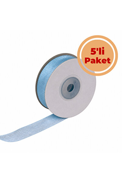 Renk İthalat Organza Ribbon 2 cm 25 Yards 5'Li Package Colors Ice Blue 157 #