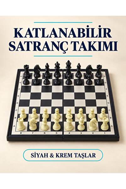 METTREND 24 cm Plastik Satranç Takımı Siyah Beyaz Taşlı Pratik Taşınabilir Ma...