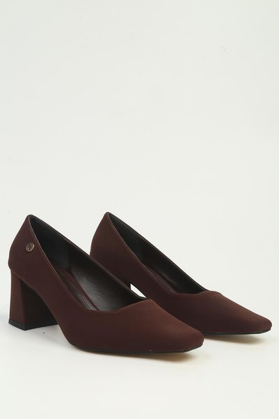 Pierre Cardin حذاء نسائي بني من الساتان بكعب سميك PC-56206