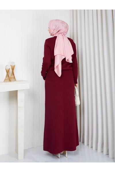 BisuModa طقم تنورة تريكو بأزرار وكارديجان