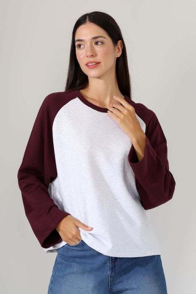 ModaPlaza Kadın 3 İp Reglan Uzun Kol Salaş Sweatshirt 22401