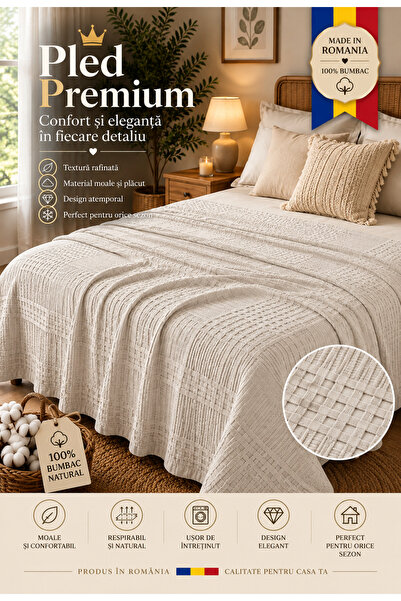 RALEX PUCIOASA Pătură tip waffle 100% bumbac, 350 g/m², dimensiune 220x240