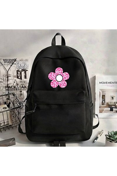 nesebutik حقيبة ظهر نسائية مدرسية وعادية مطبوعة بزهور الفهد باللونين الأسود و...