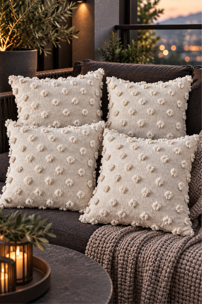 Decomia Home Şönil Kumaş Bej Renk Gizli Fermuarlı Kırlent Kılıfı Seti 4 Adet (41 x 41 cm)