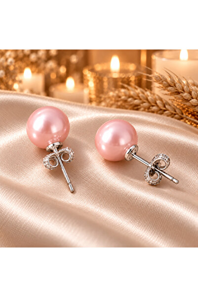 ozzanova OZZA NOVA 925 AYAR GÜMÜŞ 8 MM PEMBE İNCİ KÜPE