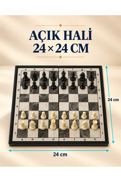 METTREND 24X24 cm Foldable Magnetic Chess Set with Black Cream Stones Travel Game