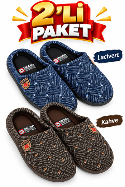 GEZER 2'li Paket Kışlık Erkek Ev Misafir Çeyiz Bohça Terliği