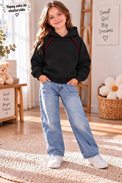 Birdirbir Yaka Süs Dikiş Detaylı Kapüşonlu 2 İplik Sweatshirt