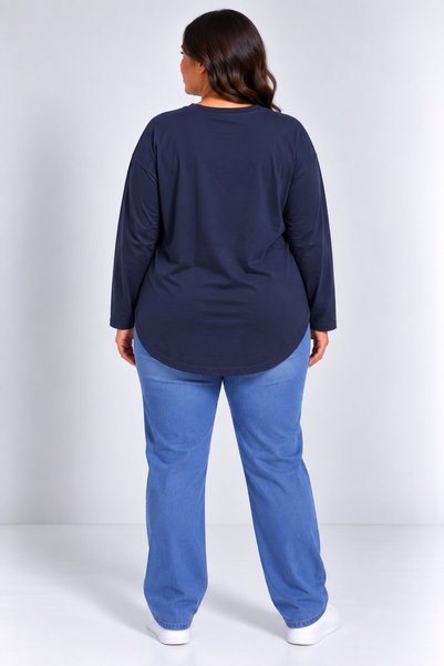 Süperlife Women's Plus Size Crew Neck Long Sleeve Oval Hem Tunic T-Shirt Spr26Btk992