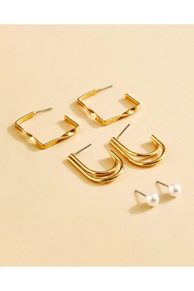 REDTAG Women Gold Embellished Earrings (3 Pair)