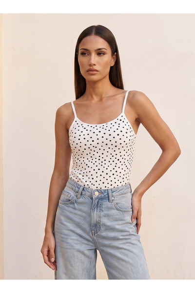 FAV Basic Slim Fit Spaghetti Top with Polka Dot Print