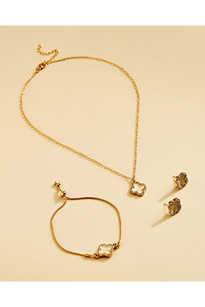 REDTAG Women Gold Embellished Necklace Earrings And Bracelet 3 Piece Set