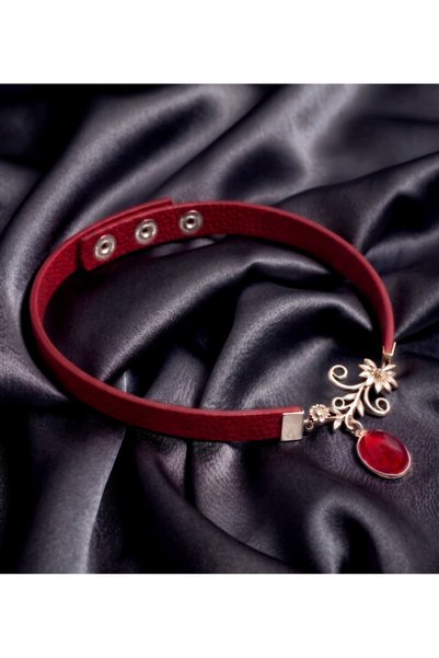 LADYMİRAGE Red Genuine Leather Choker Necklace