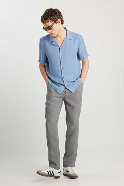 WRANGLER 100% Linen Regular Fit Normal Cut Normal Waist Straight Leg Dark Gra...