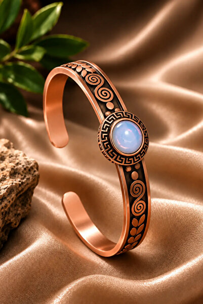 OSMANLI GÜMÜŞ Women's Copper Bracelet Handcrafted Pure Copper Moonstone Natur...