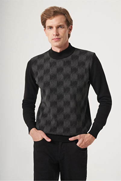 İmza Black-Smoked Turtleneck Long Sleeve Knitted Comfort Fit Cotton Sweater 1...